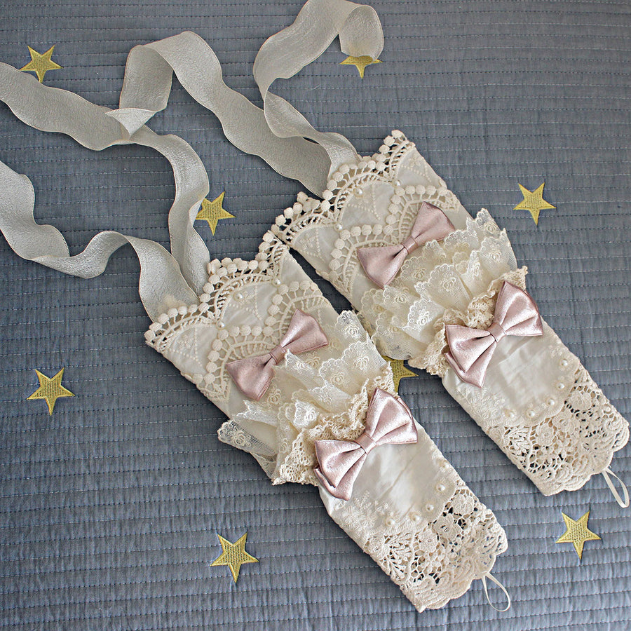 Pillowside satin ribbon handmade Lolita tie cotton lace pink-jointed sleeve Lolita mid-length wrist ornament 100+ sold Over 1,000 people added it to their cart