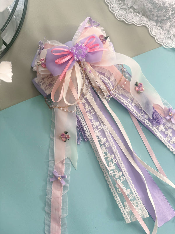 Pink purple romantic long floating headband