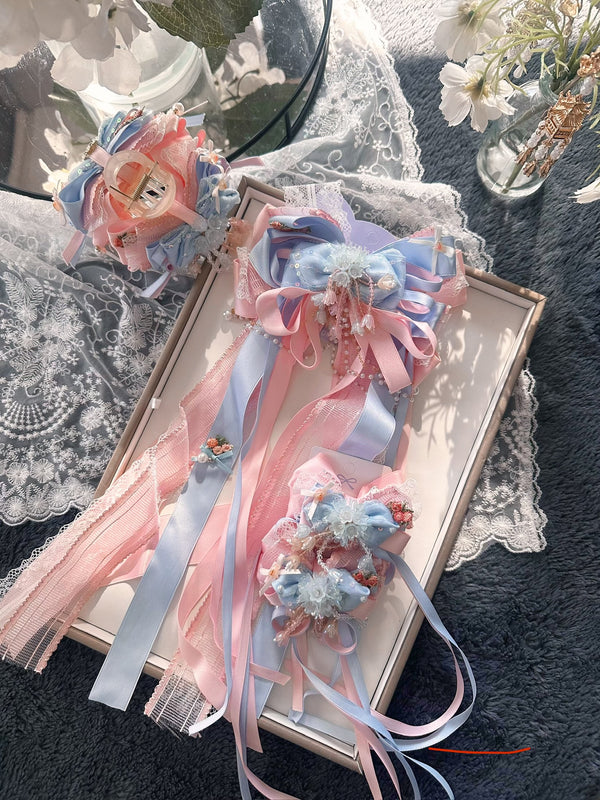 Light pink and light blue romantic long streamers