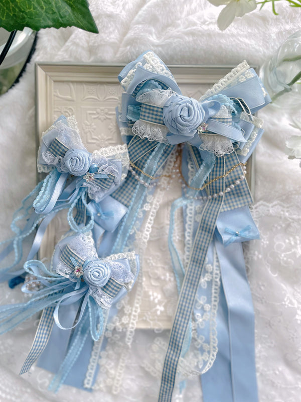 Blue hand ribbon with floral bow