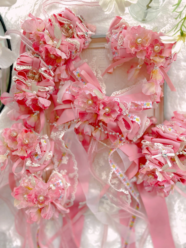 Pink flower bow streamers