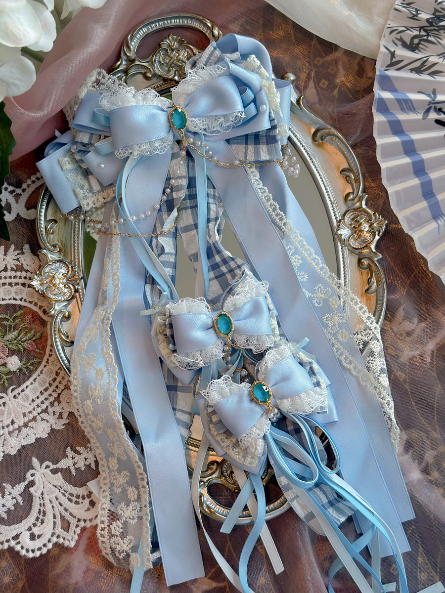 Blue checkered college style ribbon bow