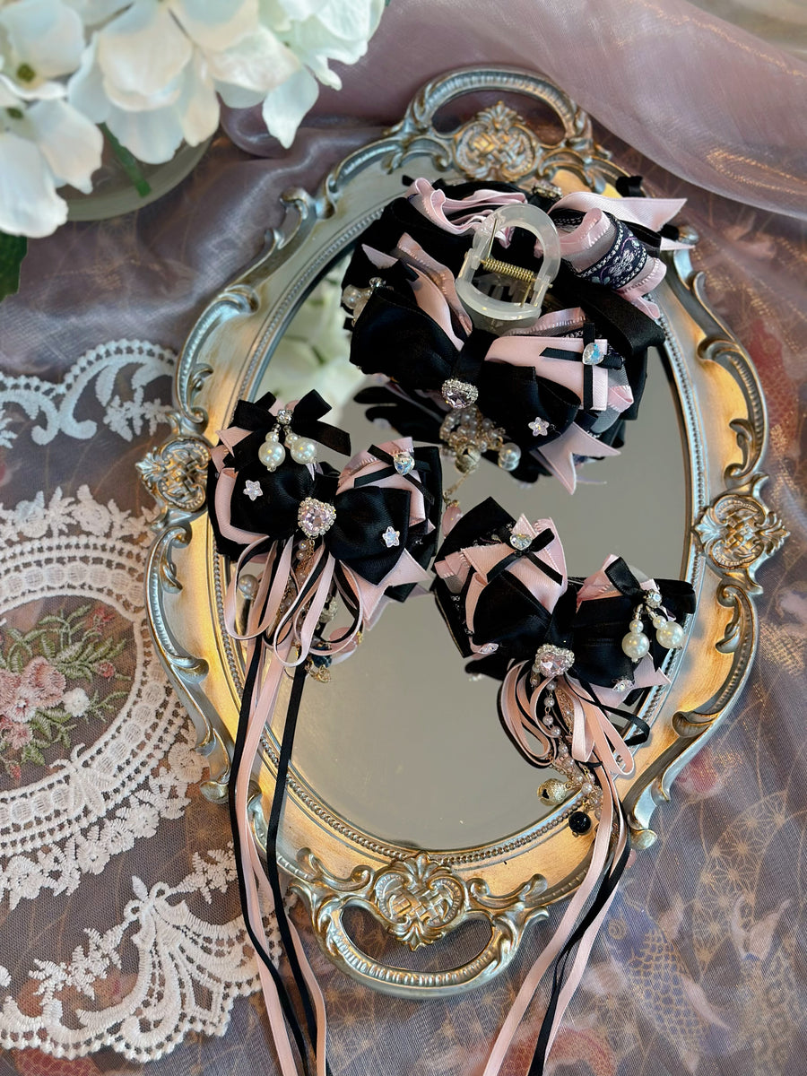 Black pink dark black style ribbon bow