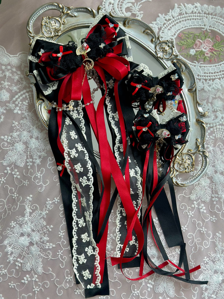 Black and red fan new Chinese ribbon bow