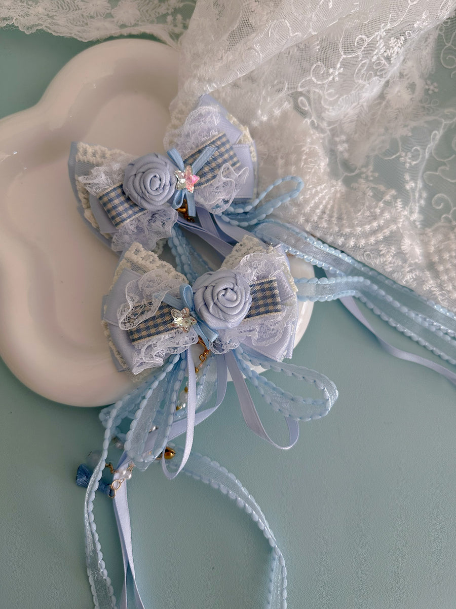 Blue checkered handmade flower Lolita