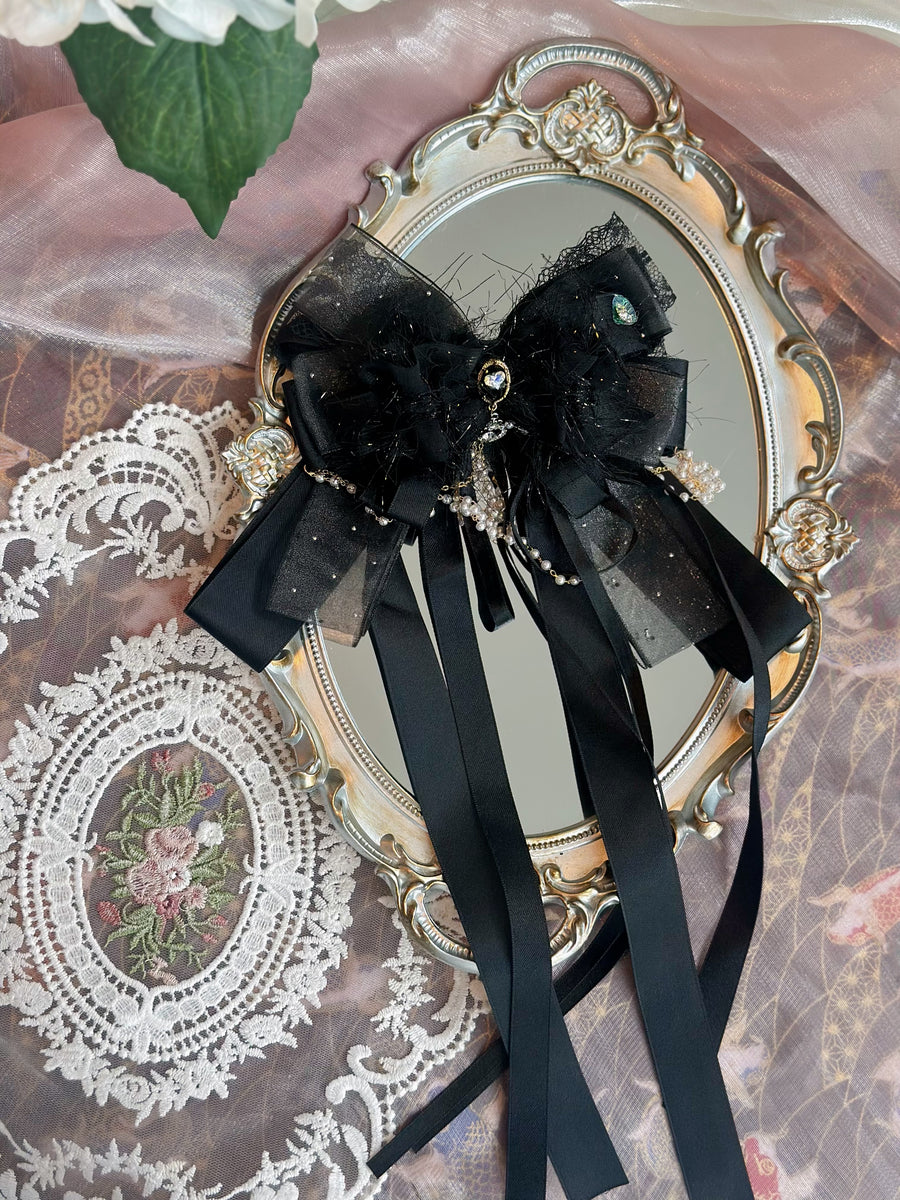 Black night sparkle ribbon bow