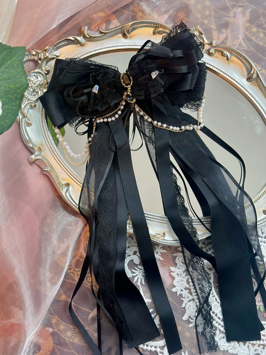 Black lace diamond ribbon bow