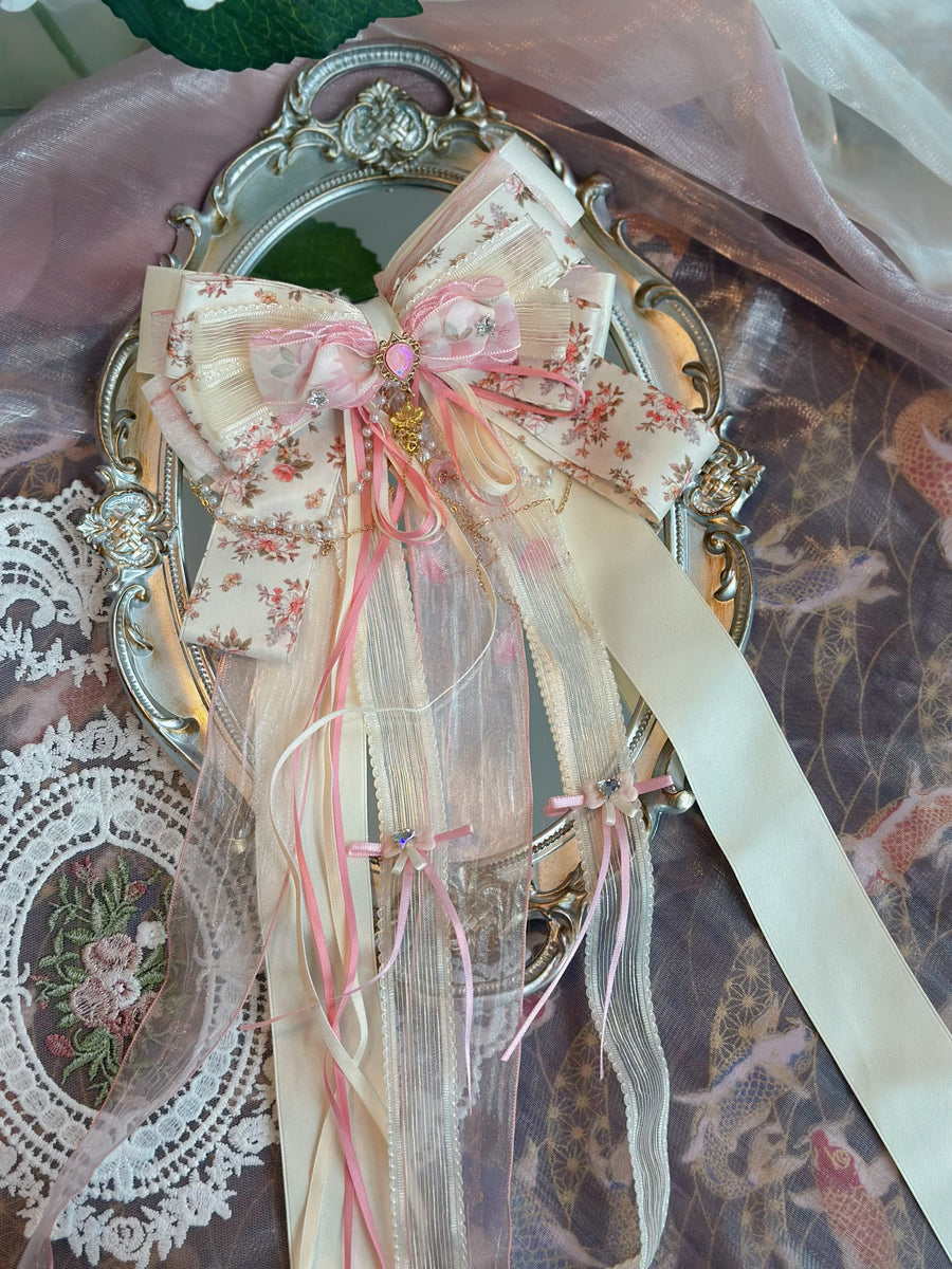 Beige floral ribbon bow
