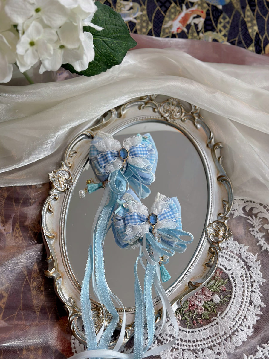 Blue checkered college style ribbon bow
