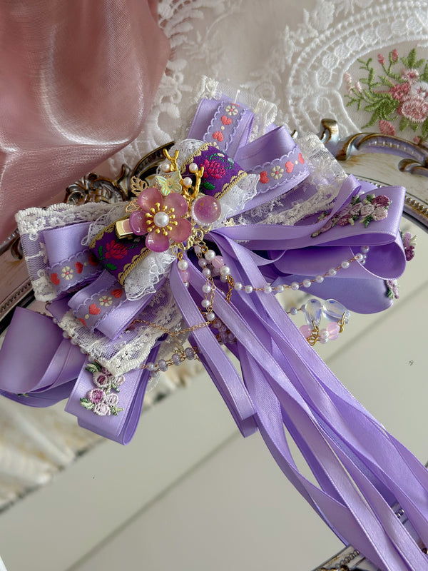 Purple flower long streamer (removable clip)