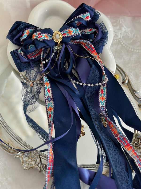 Deep blue special ribbon temperament long streamers