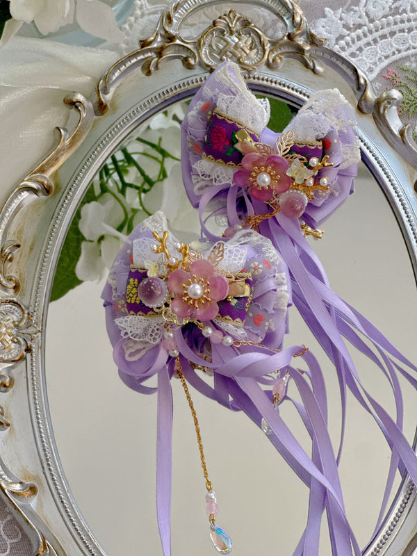 Purple Romantic Flowers Pair clip (clip removable)