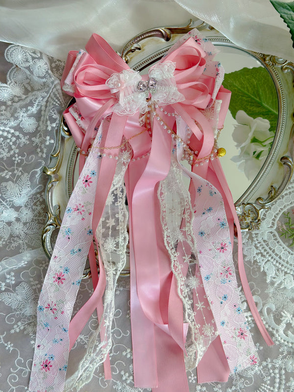 Pink lace Lolita long floating ribbon