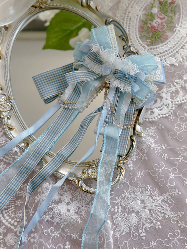 Light blue lace Lolita long floating ribbon