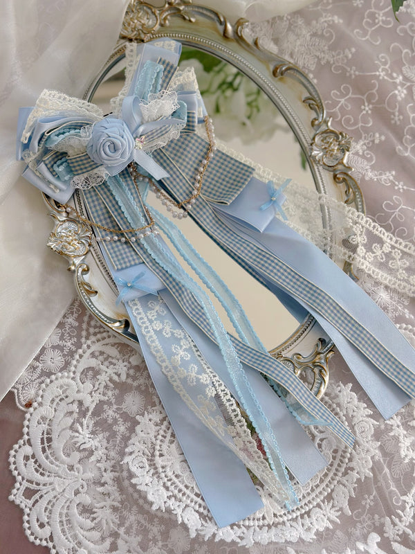 Blue handmade flower Lolita bow streamer