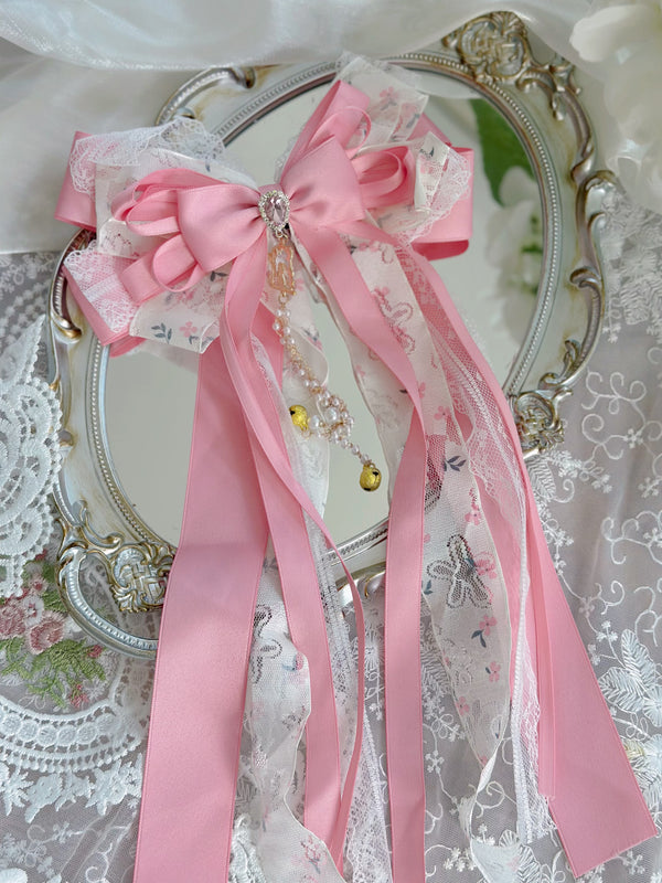 Pink floral Lolita bow streamer