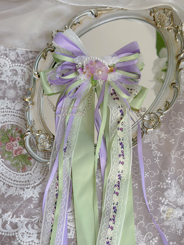 Purple-green Glazed Flower Lolita Bow streamer (clip removable)