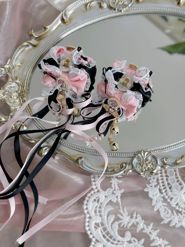 Pink black Lolita bow