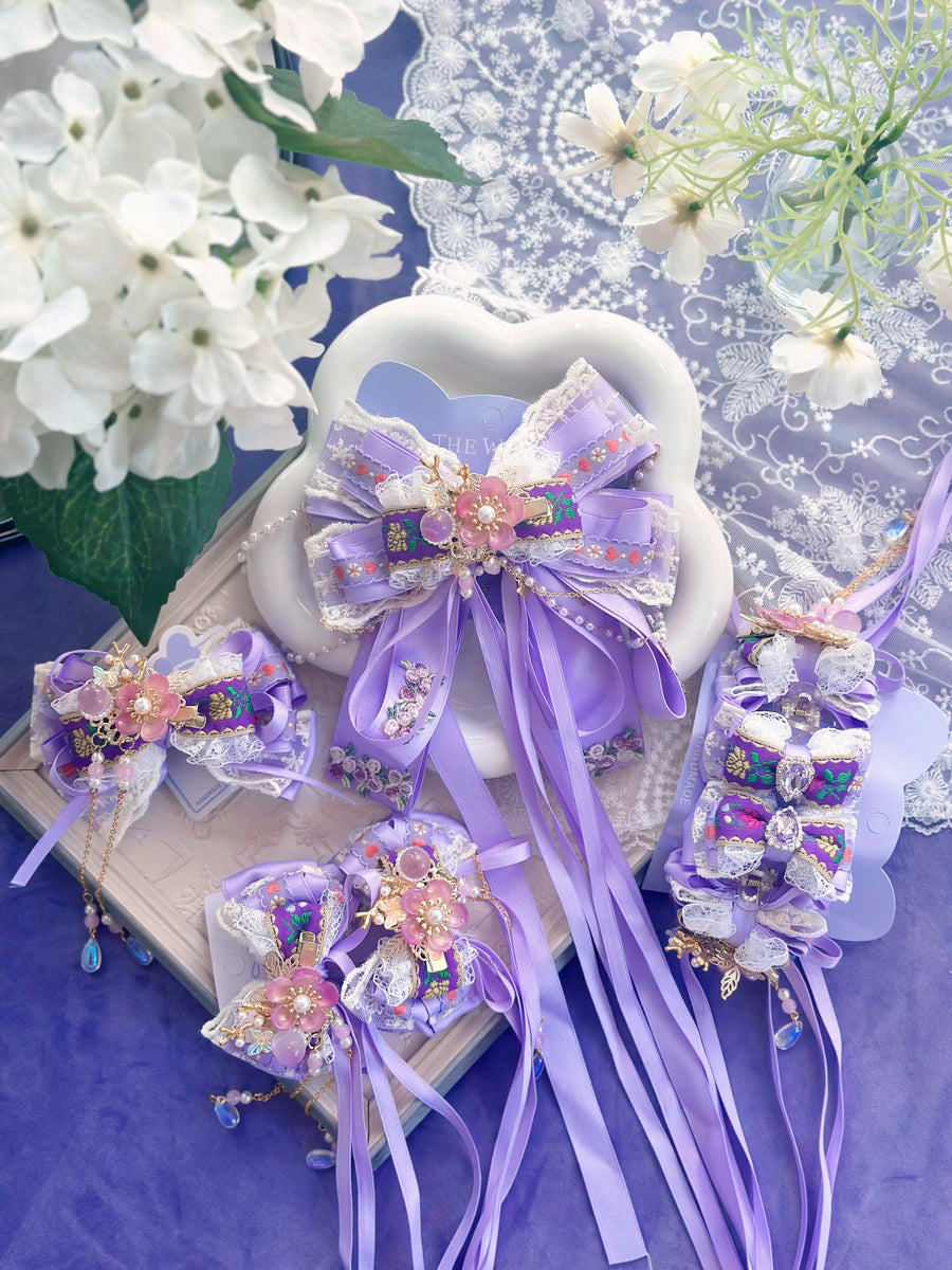 Purple flower Lolita hair streamers