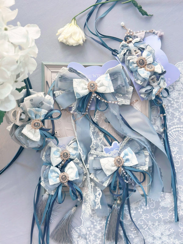 Gray-blue Lolita hair streamers