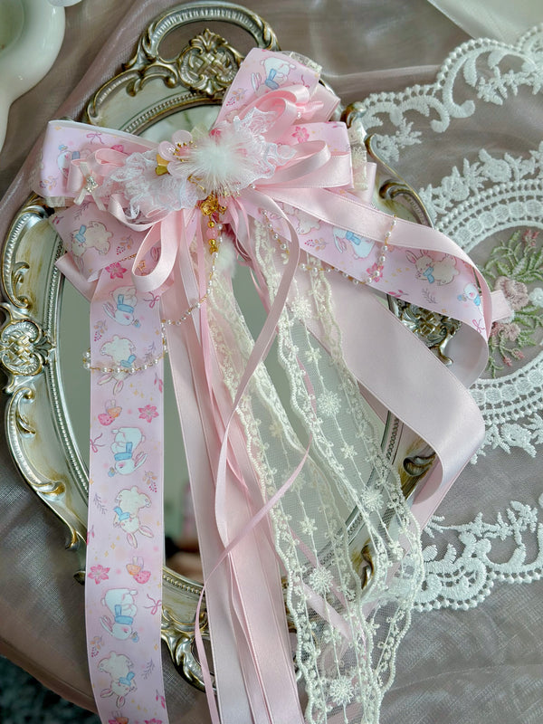 Hairball rabbit pattern webbing Lolita long floaty ribbon