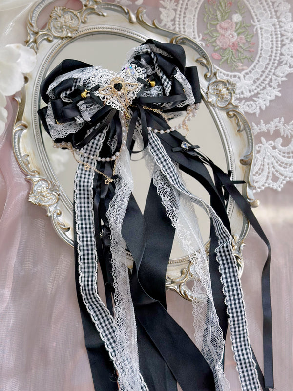 Maid style black check Lolita streamers