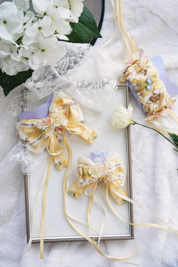 Yellow flower Lolita hair streamers