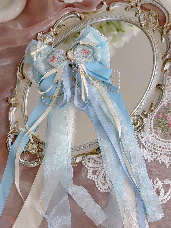 Sky blue square diamond bow ribbo