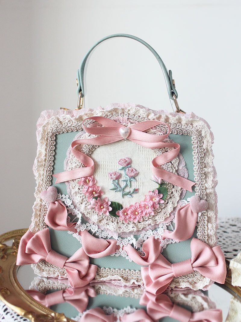 Four Seasons Flowers Accessories Bag: Girlish Elegance Floral Lace Handbag, Lolita Style, Comic Con Tea Party Glam Crossbody Bag