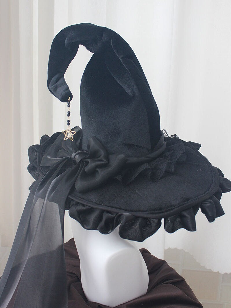 Original handmade wide-brimmed magic hat, Lolita dark gothic witch hat, Halloween tough girl witch hat.