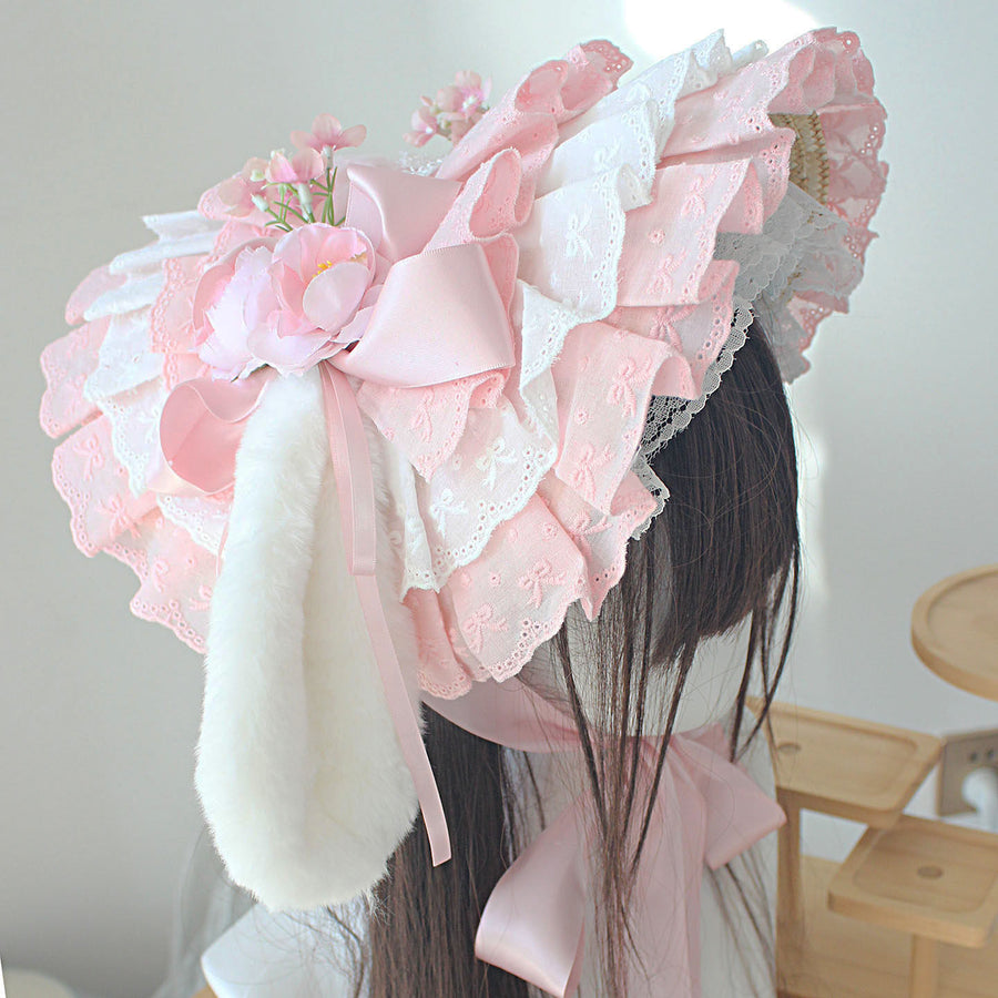 Multi-colored Han-Yang eclectic flat hat, Lolita accessories, bnt, Yan Yunting Haiyueyao pink rabbit ear Bonnet hat.