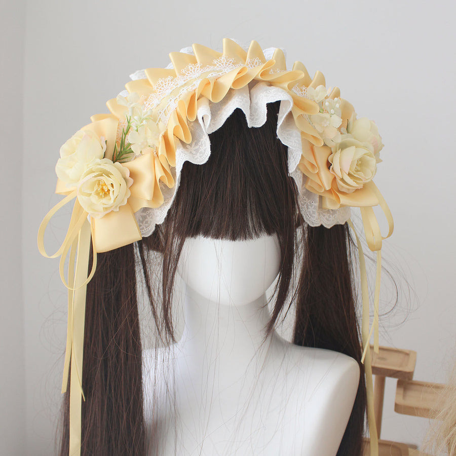 Original handmade eclectic Chinese and Western style headband with detachable rabbit ears, sheep ears, lolita flower hair accessories,and headwear