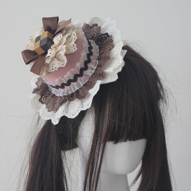 Original handmade pink Lolita accessories, cake hat, pink heart-shaped rabbit hair accessory, headband, Lolita clips