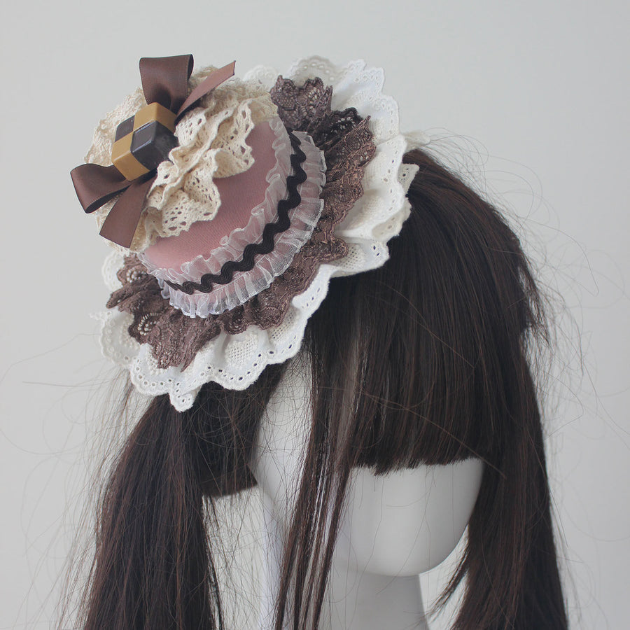 Original handmade pink Lolita accessories, cake hat, pink heart-shaped rabbit hair accessory, headband, Lolita clips