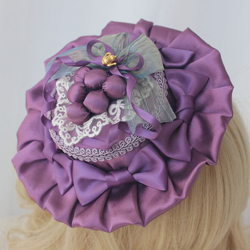 Original handmade deep purple Lolita accessory set, Loire vineyard accessories, headband, KC top hat, hair clip