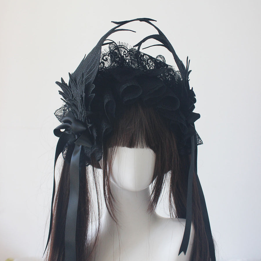 3D wings, subculture gothic headband, sparrow feather handmade black and white Lolita accessories, Lolita style hair accessories