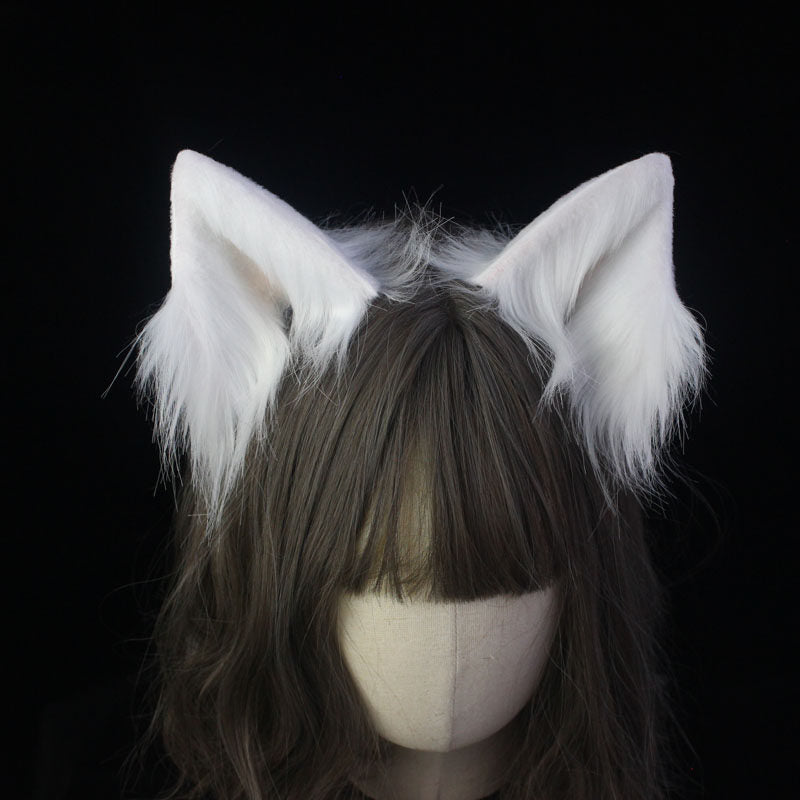 Original design handmade white animal ears, cute plush black animal ears, COS fox ear clips/KC headband