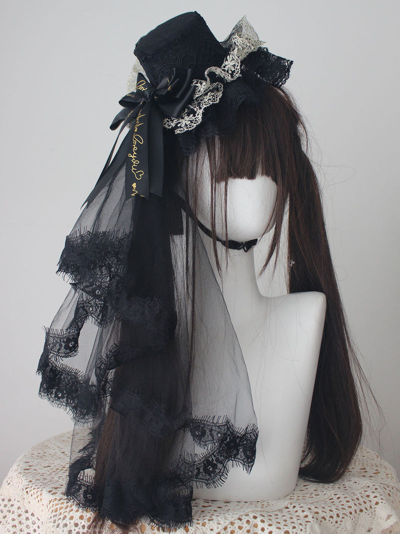 Gilded Whisper Headdress, Lolita Black and Blonde Hair Accessory with Small Hat, Hand Clips, and Other Lolita Hair Accessories