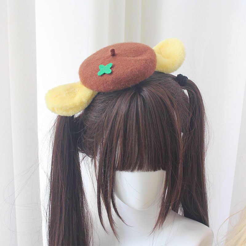 Handmade cosplay - Pompompurin collaboration - Cute mini beret - Comic convention cosplay merchandise.