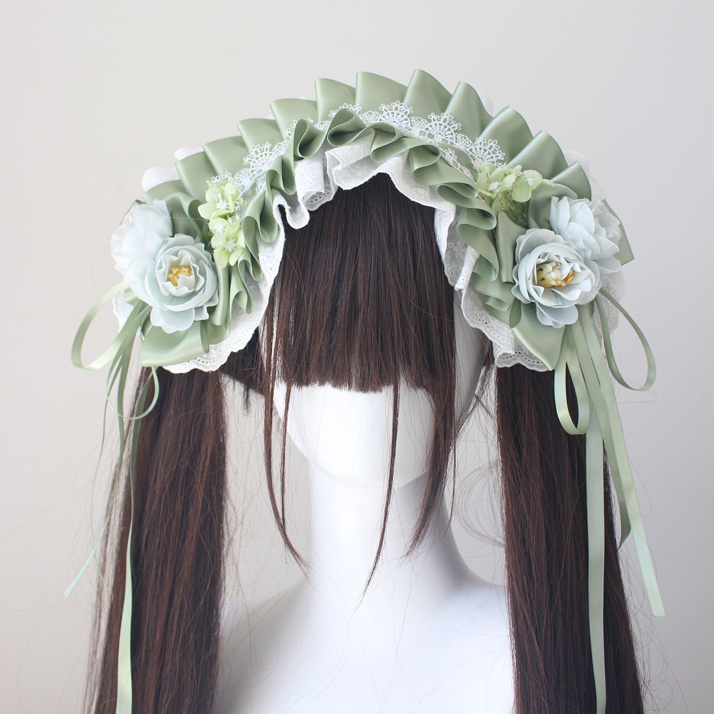 Fresh, forest-inspired, light green Lolita accessories, Hanyang Eclectic Little Sheep Manor hair accessories, light green bunny ear  headbands