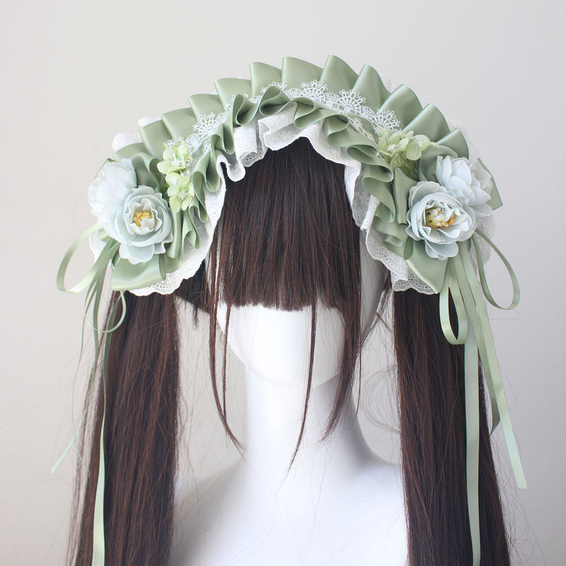 Fresh, forest-inspired, light green Lolita accessories, Hanyang Eclectic Little Sheep Manor hair accessories, light green bunny ear  headbands
