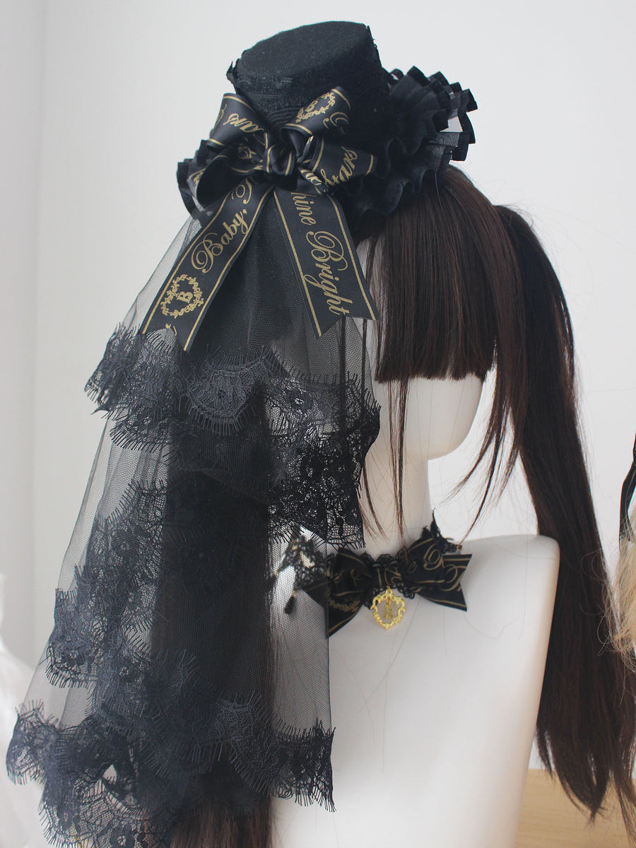 Black and gold Lolita hair accessories, SBW 18th Anniversary Dream Bow Lolita Headband, KC Small Hat