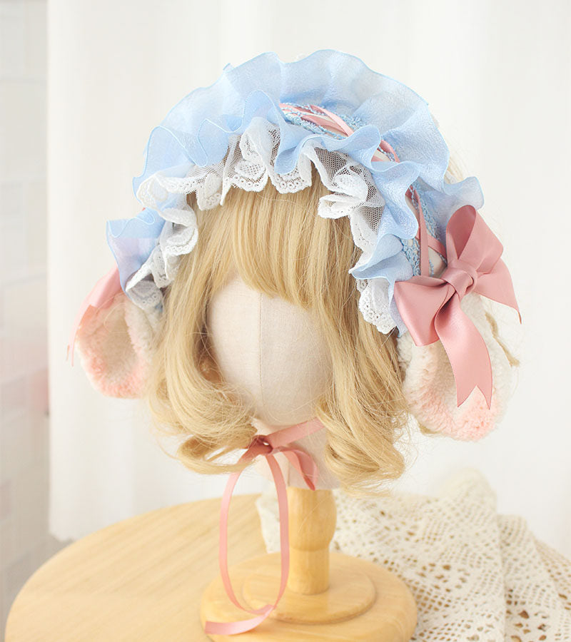 Original handmade cute pink sheep ear headband for girls, a soft and cute lolita style.