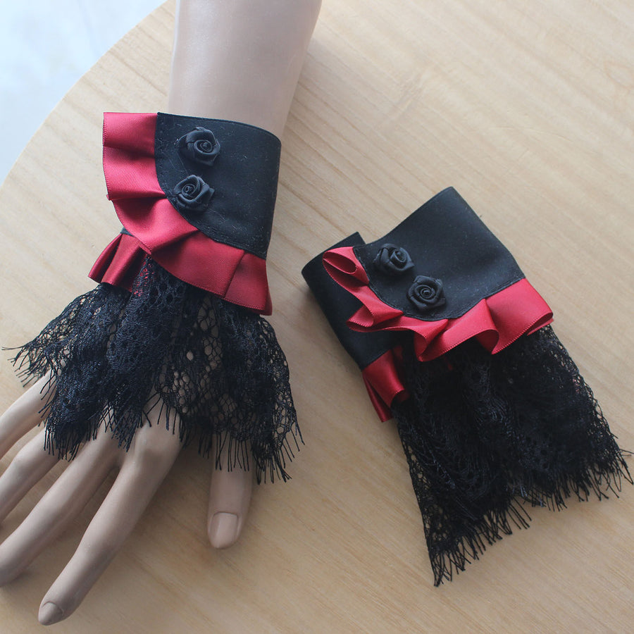 Original handmade dark Lolita rose hard girl gothic style Y2K girly sleeve Lolita black wrist accessory