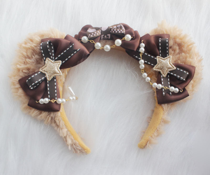 Handmade Lolita Dessert Chocolate Bear Ear Headband KC Teddy Bear Lolita Tiramisu Accessories
