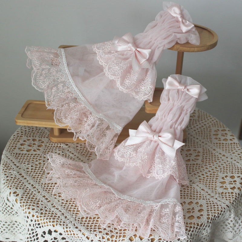 Original handmade cherry blossom tree confession accessory, long-sleeved pink Lolita style arm sleeves, elegant and ethereal.
